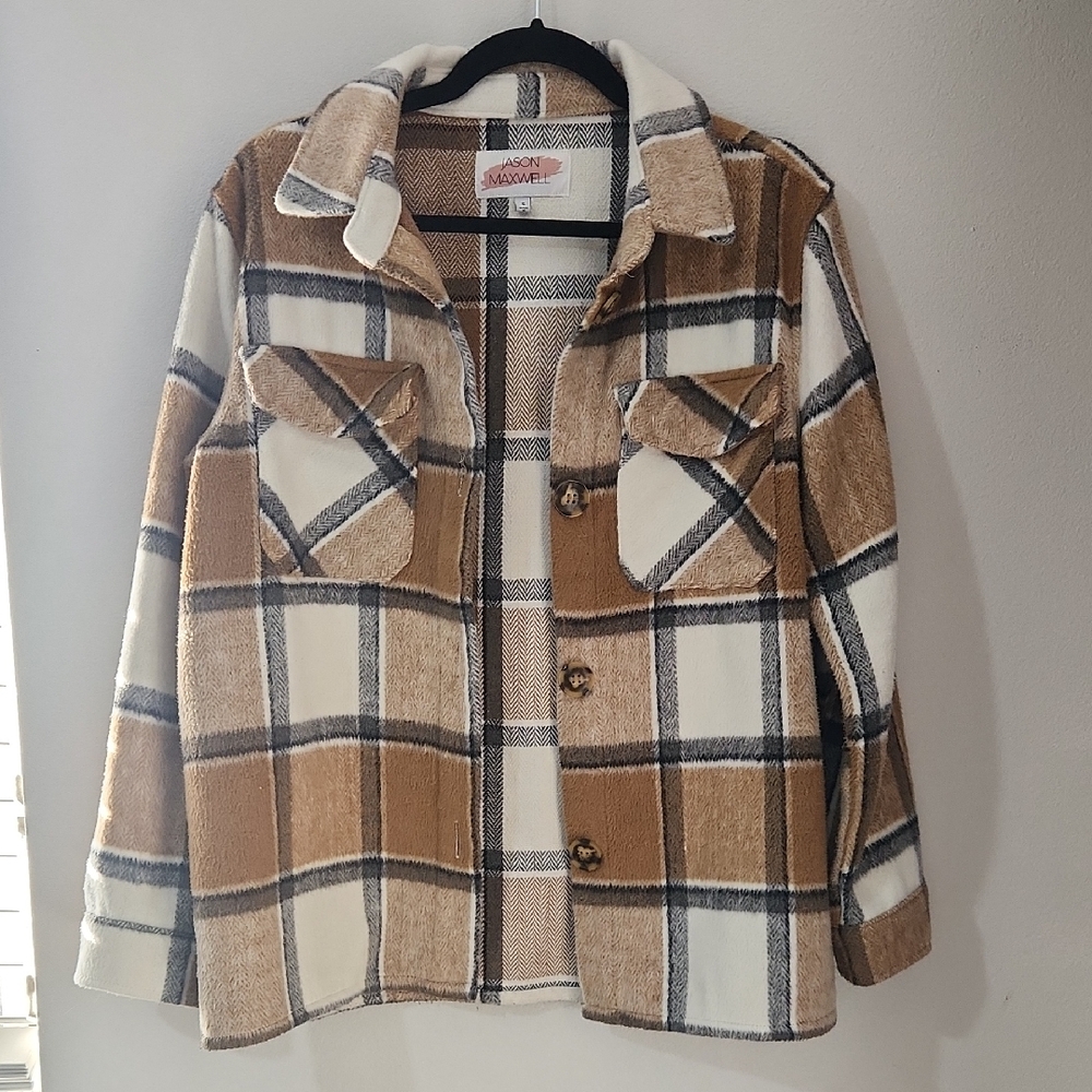Women's Jason Maxwell Plaid Jacket Brown and White Size Small